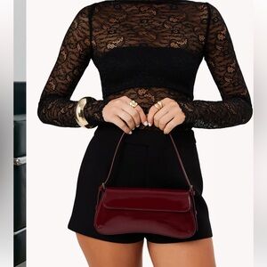 billini sabella red cherry burgundy wine patent shoulder rectangle bag purse NEW